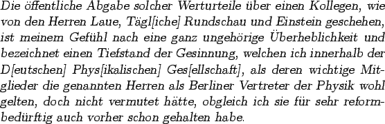 \begin{otherlanguage*}{german}\textsl{Die ffentliche Abgabe solcher Werturteile...
... fr sehr reformbedrftig auch vorher schon
gehalten habe.}
\end{otherlanguage*}